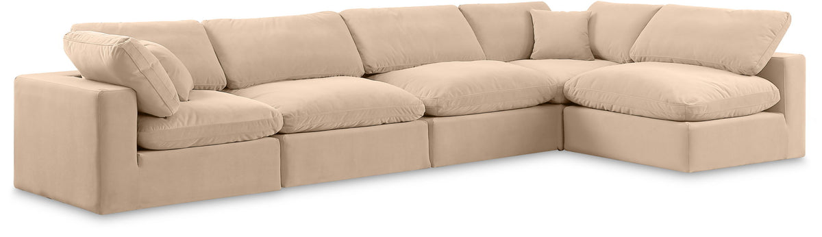 Comfy Velvet Modular Sectional — 5-Piece Sectional — Beige