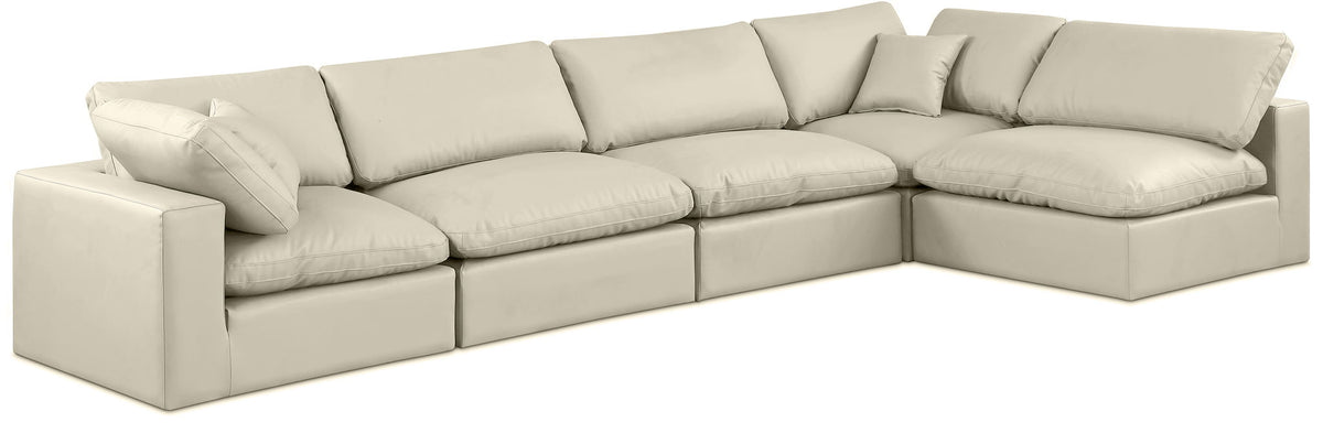 Comfy Faux Leather Modular Sectional — 5-Piece Sectional — Cream