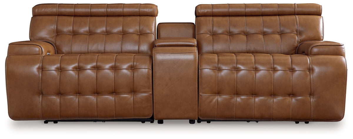 Temmpton Chocolate Power Reclining Sectional — 3-Piece Power Reclining Sectional Loveseat With Console