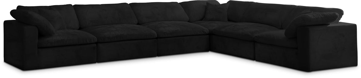 Cozy Velvet Modular Sectional — 6-Piece Corner Sectional — Black