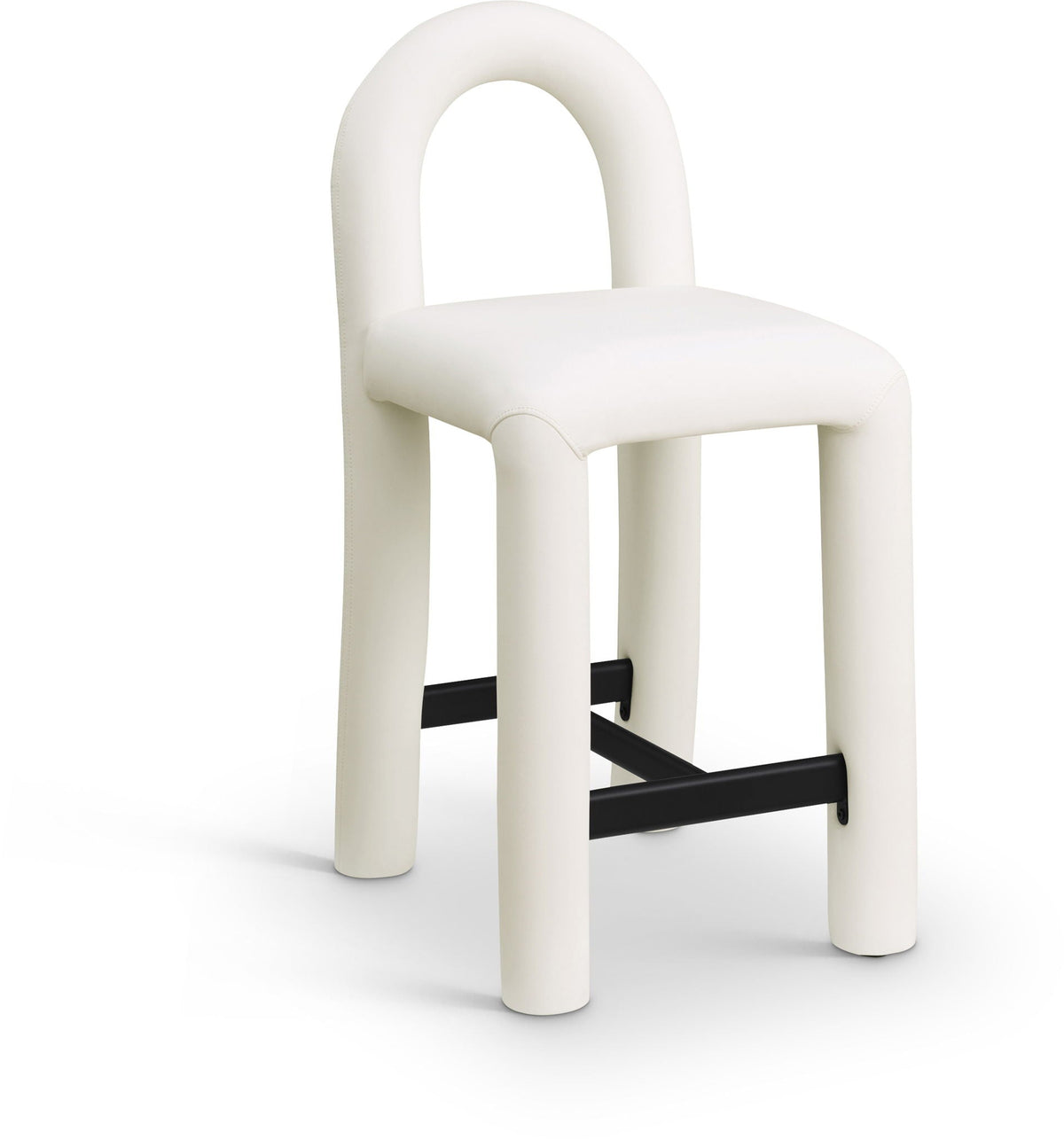 Amari - Vegan Leather and Boucle Fabric Stool - White Faux Leather