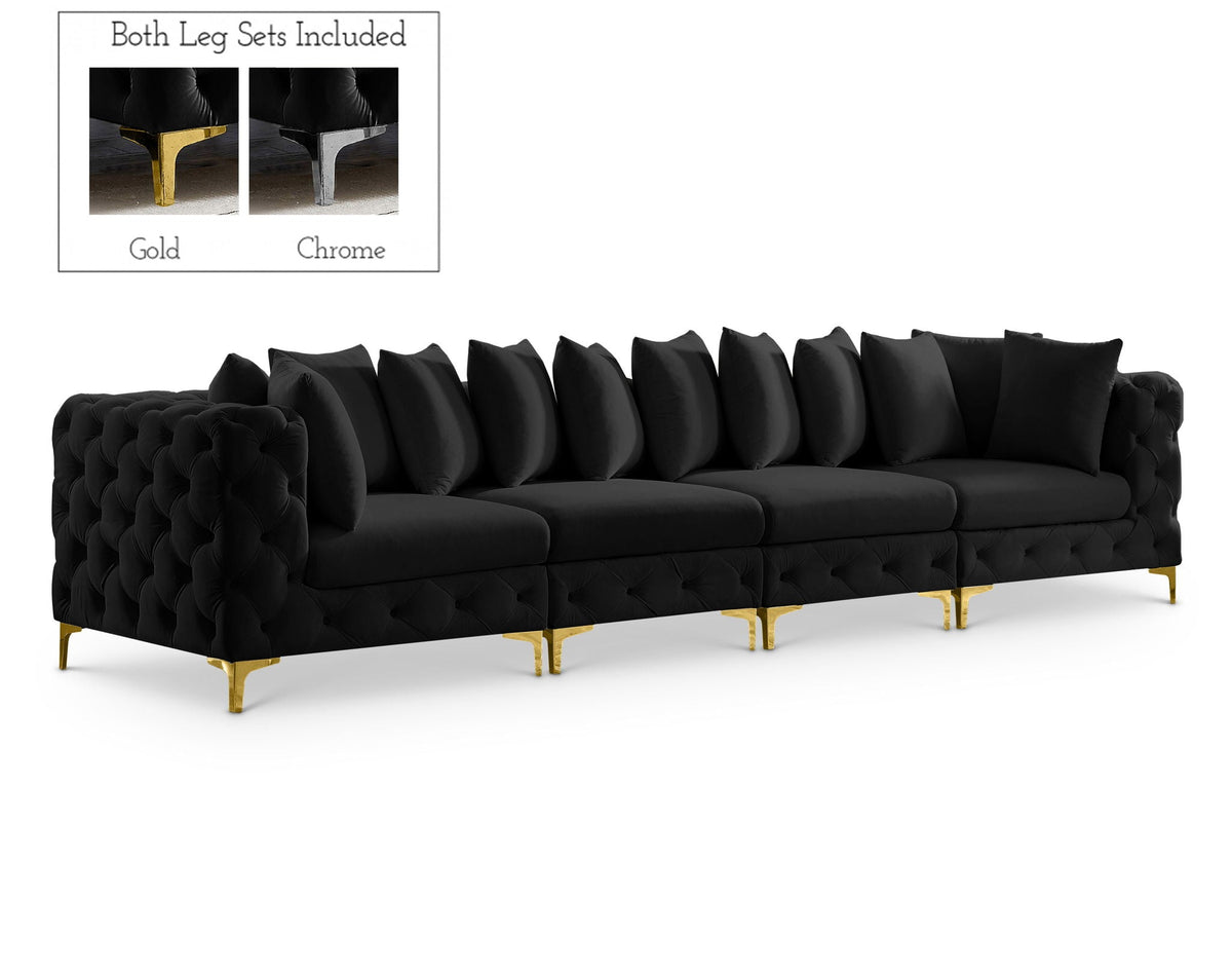 Tremblay Velvet Modular Sectional — 4-Piece Sofa — Black