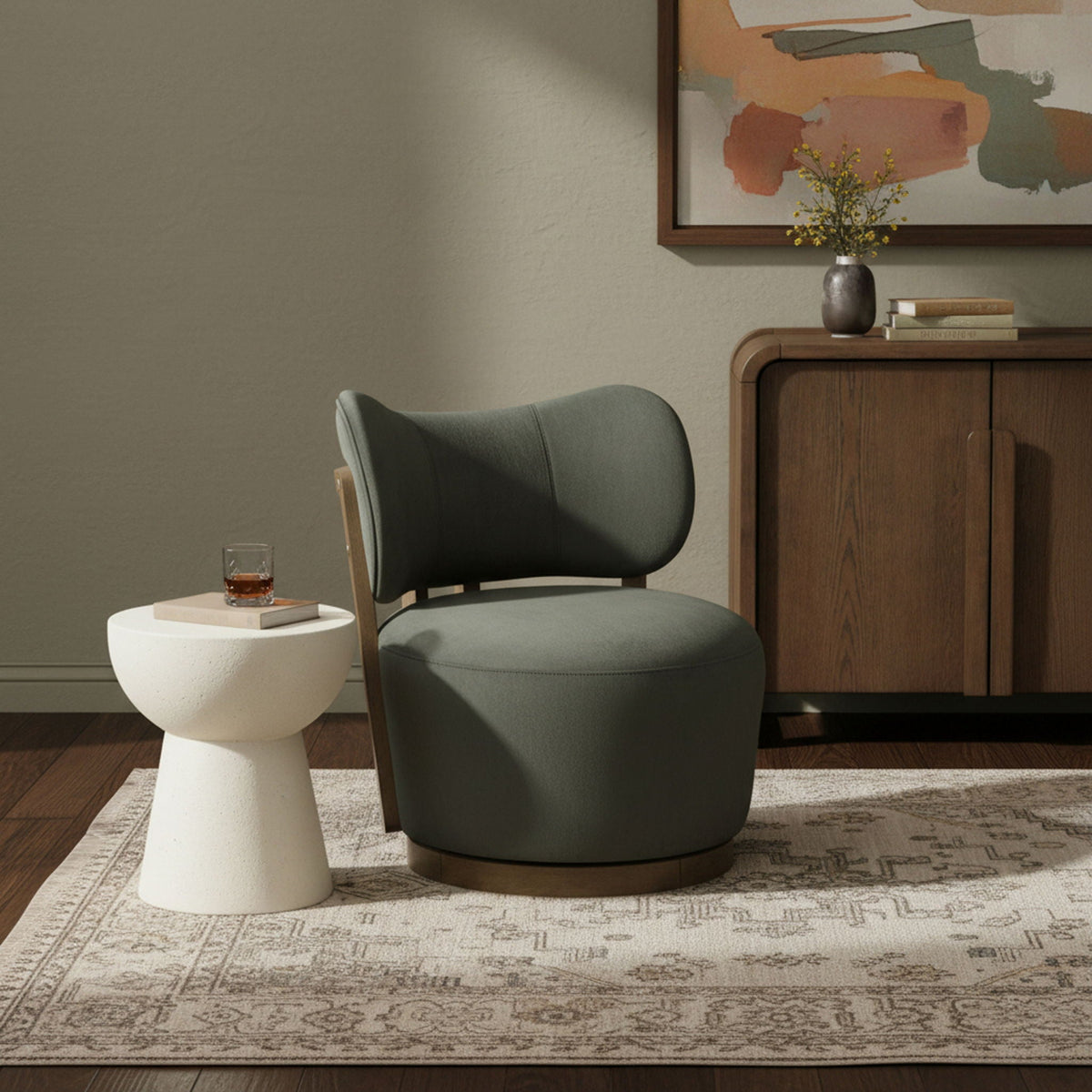 Elara - Velvet Upholstered Swivel Accent Chair with Brown Base