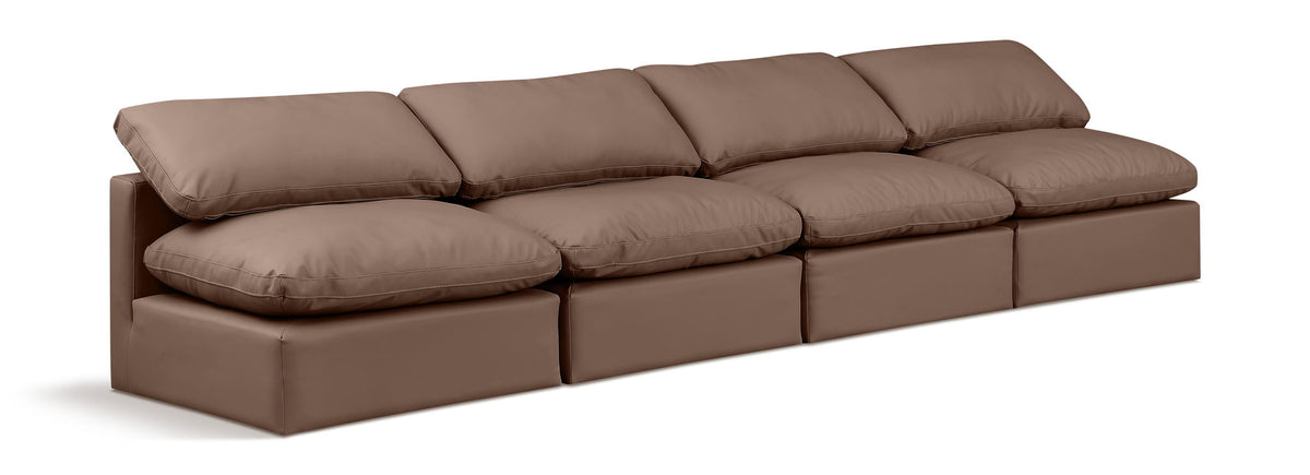 Indulge Faux Leather Modular Sectional — 4-Piece Armless Sofa — Brown