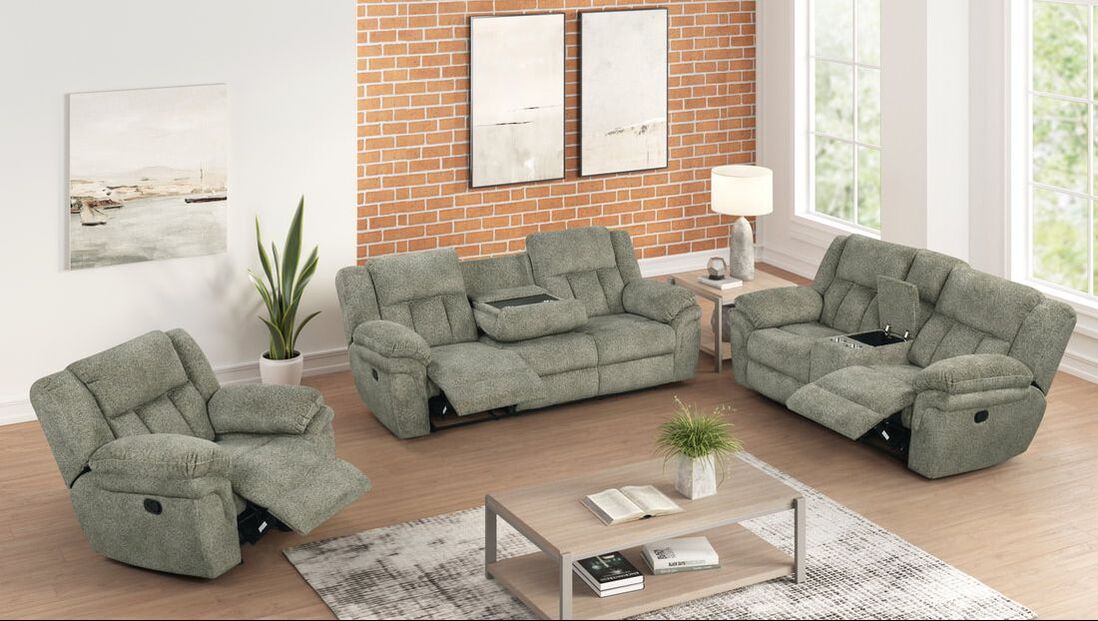 Dallas Sage 3PC Reclining Set — Drop-Down Table & Cup Holders