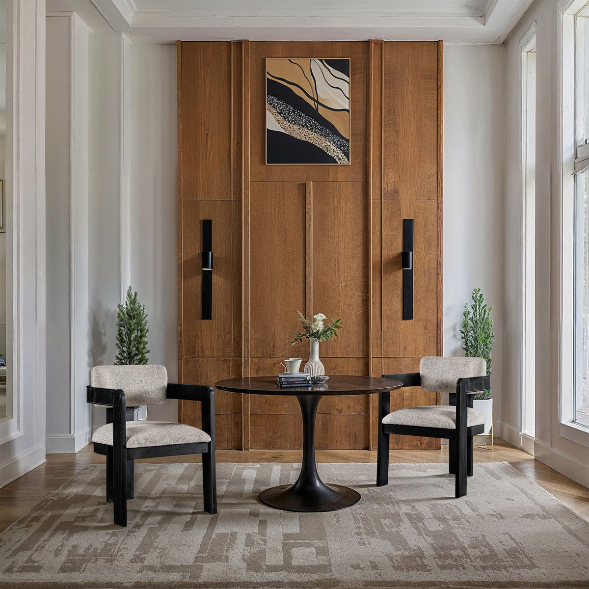 Sacha - Linen Dining Chair (Set of 2) with Black Base