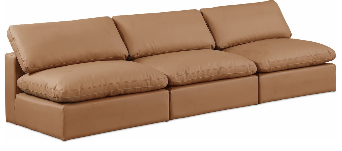 Comfy Faux Leather Modular Sectional — 3-Piece Armless Sofa — Cognac