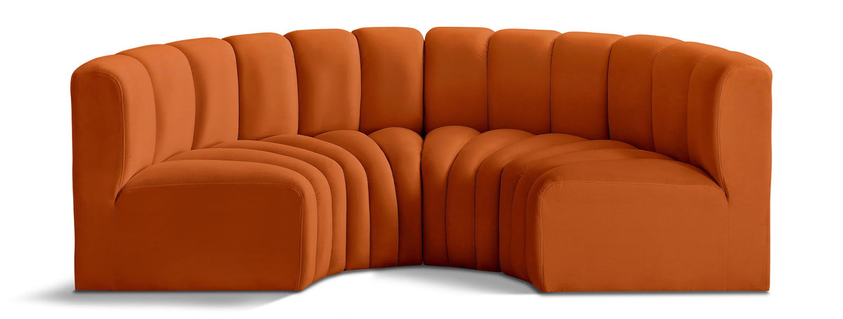 Arc Velvet Modular Sectional — 4-Piece U-Shaped Sectional — Cognac