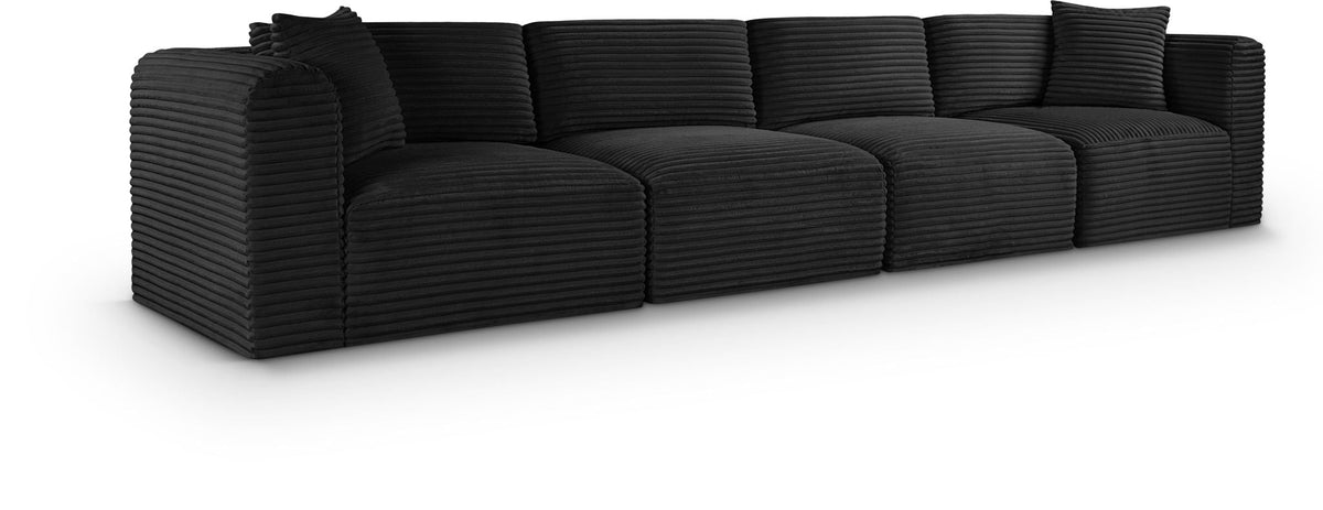 Shaggy Modular Sectional — 4-Piece Sofa — Black