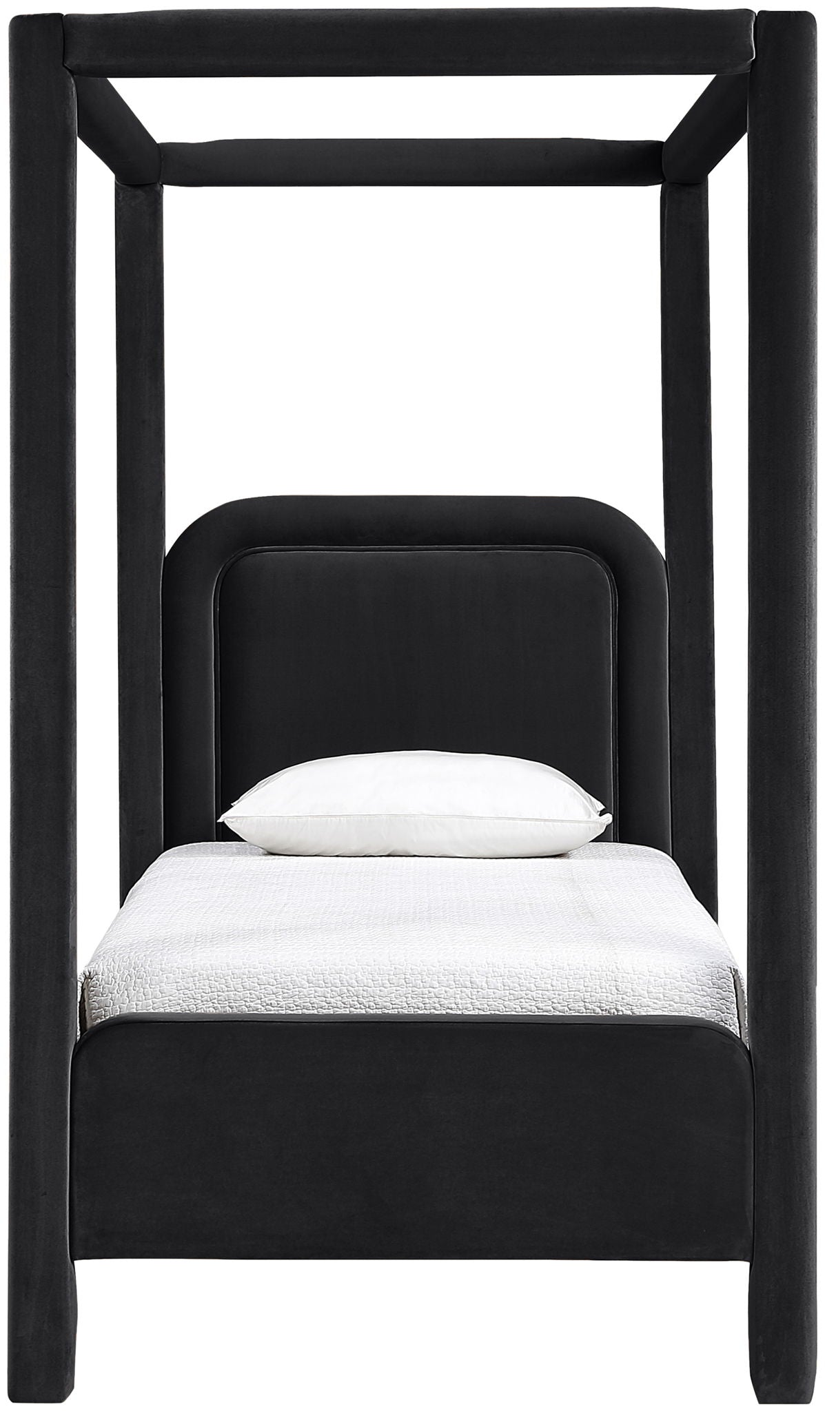 Salina Velvet Upholstered Canopy Bed — 10 Colors, Twin to King