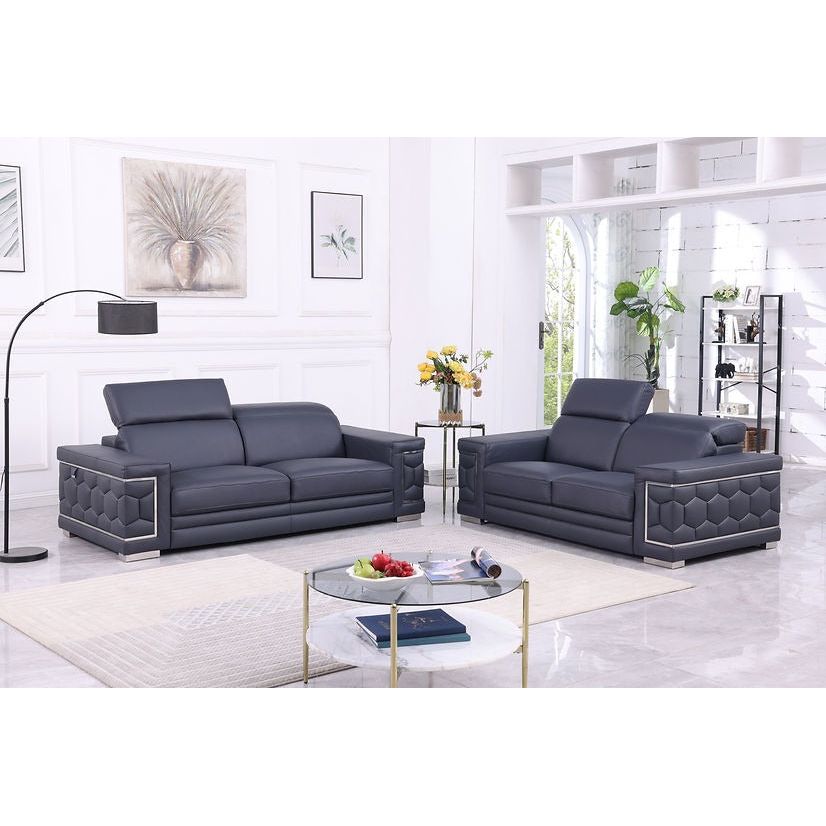 Favo Dark Navy Italian Leather Living Room Set