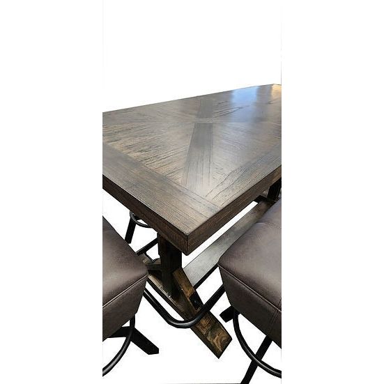 Valmont Brown Dining Set — Swivel Barstools & Bench