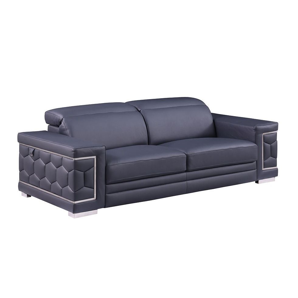 Favo Dark Navy Italian Leather Living Room Set