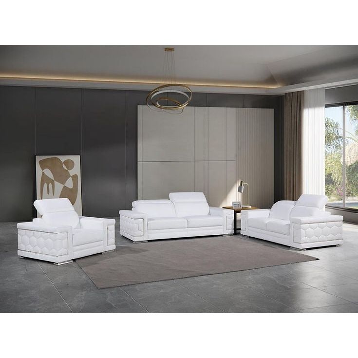 Adrian White Italian Leather Match Sofa Set