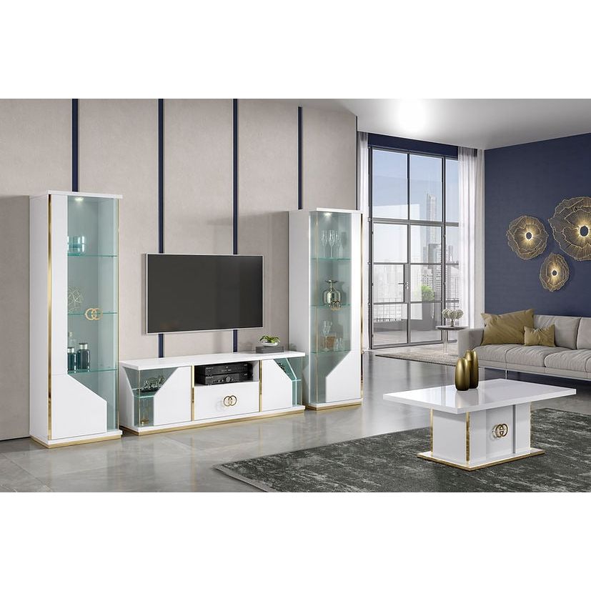 Vogue White & Gold High-Gloss 3-Piece Living Room Set