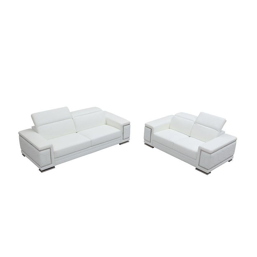 Adrian White Italian Leather Match Sofa Set