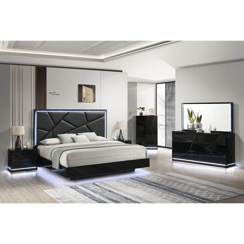 Naomi Black Bedroom Set — LED Lighting Throughout
