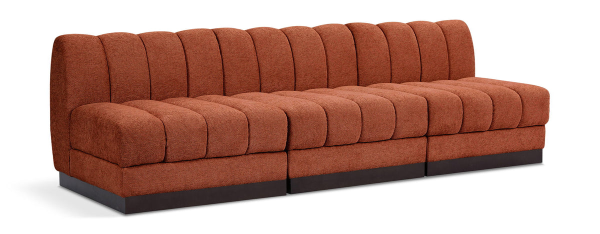 Quinn Chenille Modular Sectional — 3-Piece Armless Sofa — Cognac