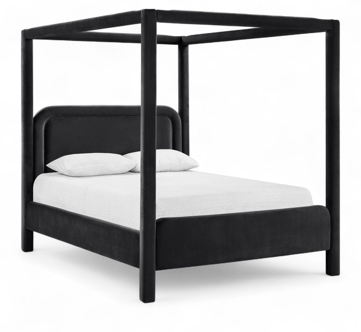 Salina Velvet Upholstered Canopy Bed — 10 Colors, Twin to King - Black
