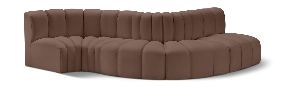 Arc Faux Leather Modular Sectional — 5-Piece Sofa — Brown