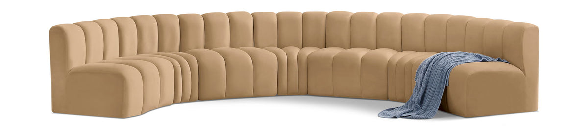 Arc Velvet Modular Sectional — 7-Piece U-Shaped Sectional — Camel