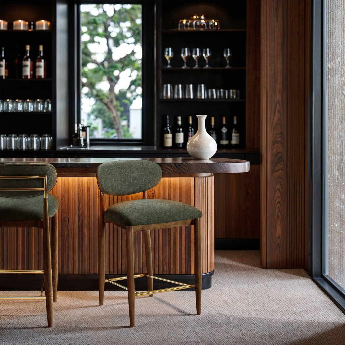 Riccio Fabric Counter Stool with Walnut Frame