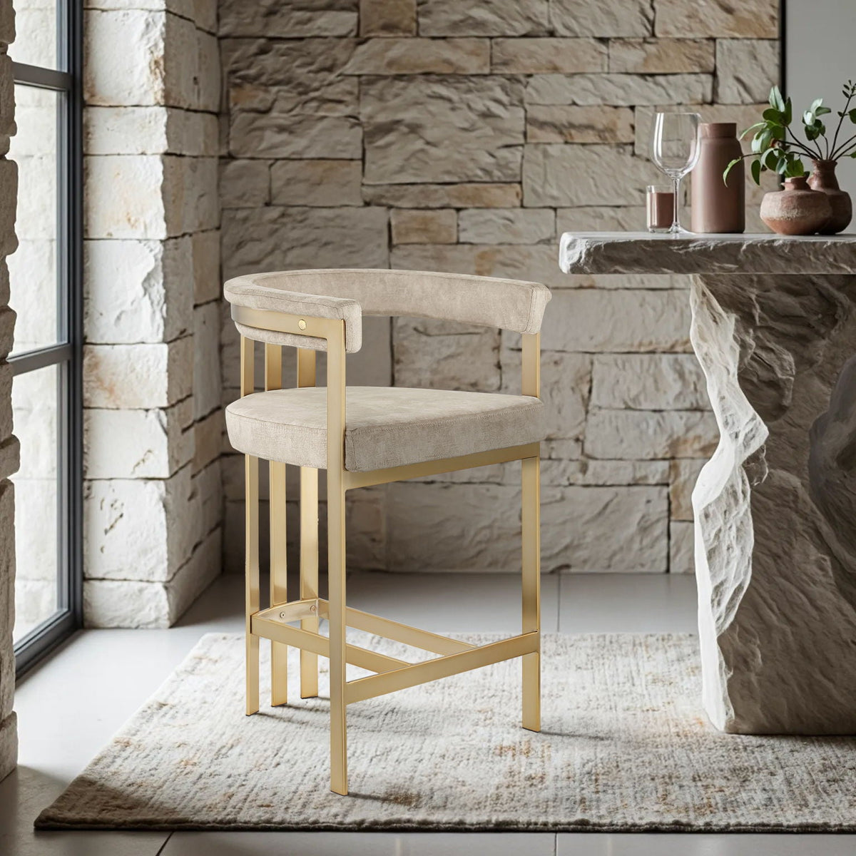 Marcello Velvet Counter Stool — 7 Color Options - Beige