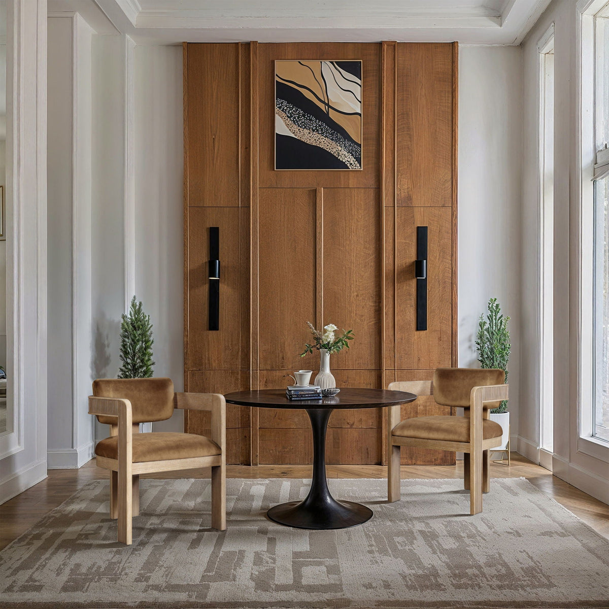 Sacha - Velvet Dining Chair (Set of 2) with Natural Base