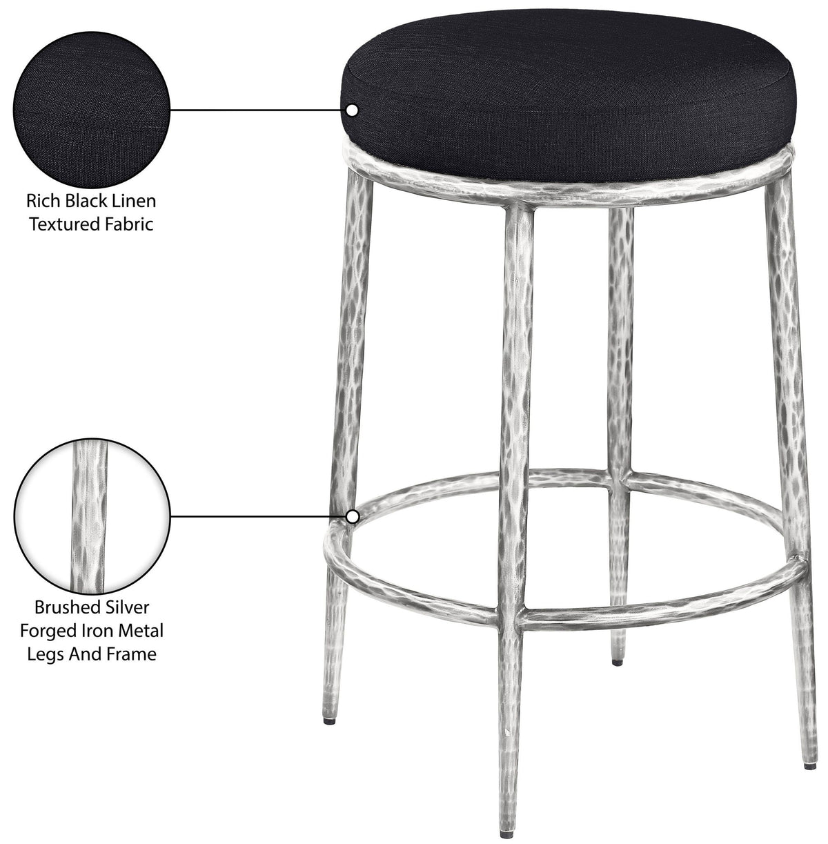 Ferro Upholstered Backless Counter Stool with Brushed Silver Base