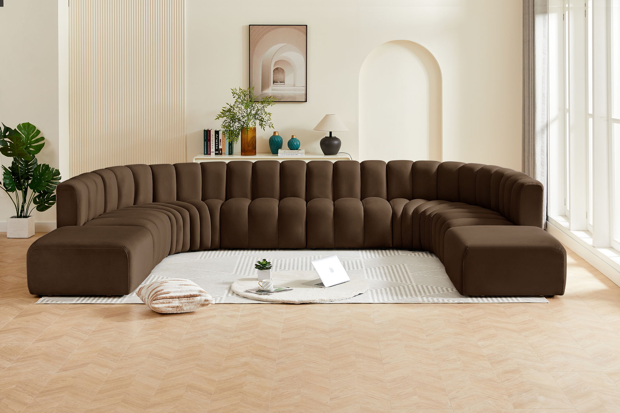 Arc - Velvet 10 Piece Modular Sofa - Brown