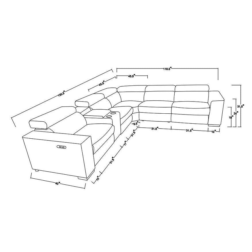 Picasso White 6-Piece Power Reclining Sectional