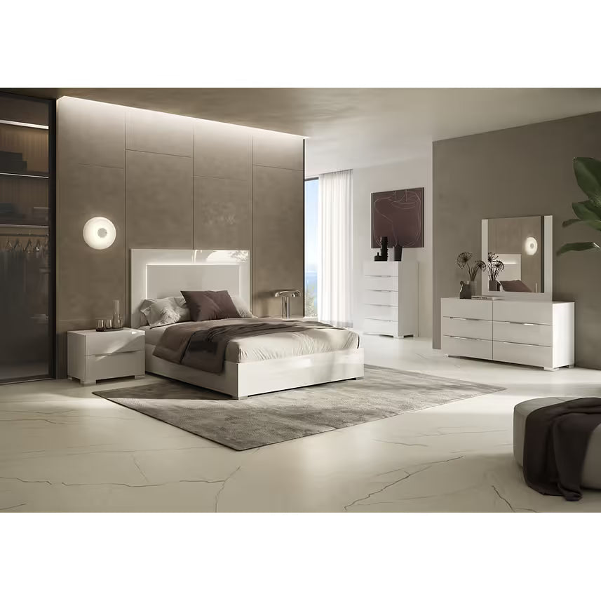 Premium Italian High-Gloss Bedroom Collection — LED Bed