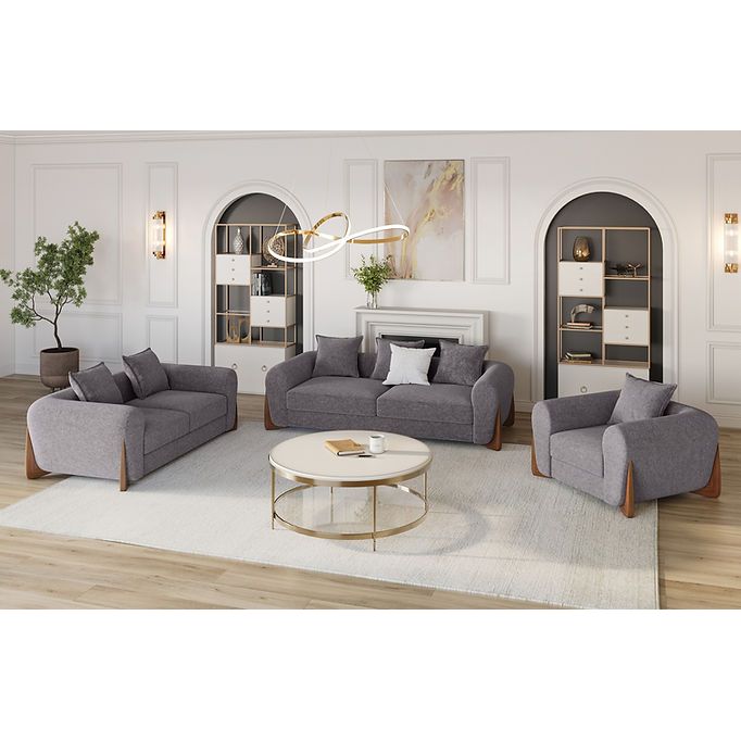 Stylus Pewter Fabric Sofa & Loveseat Set