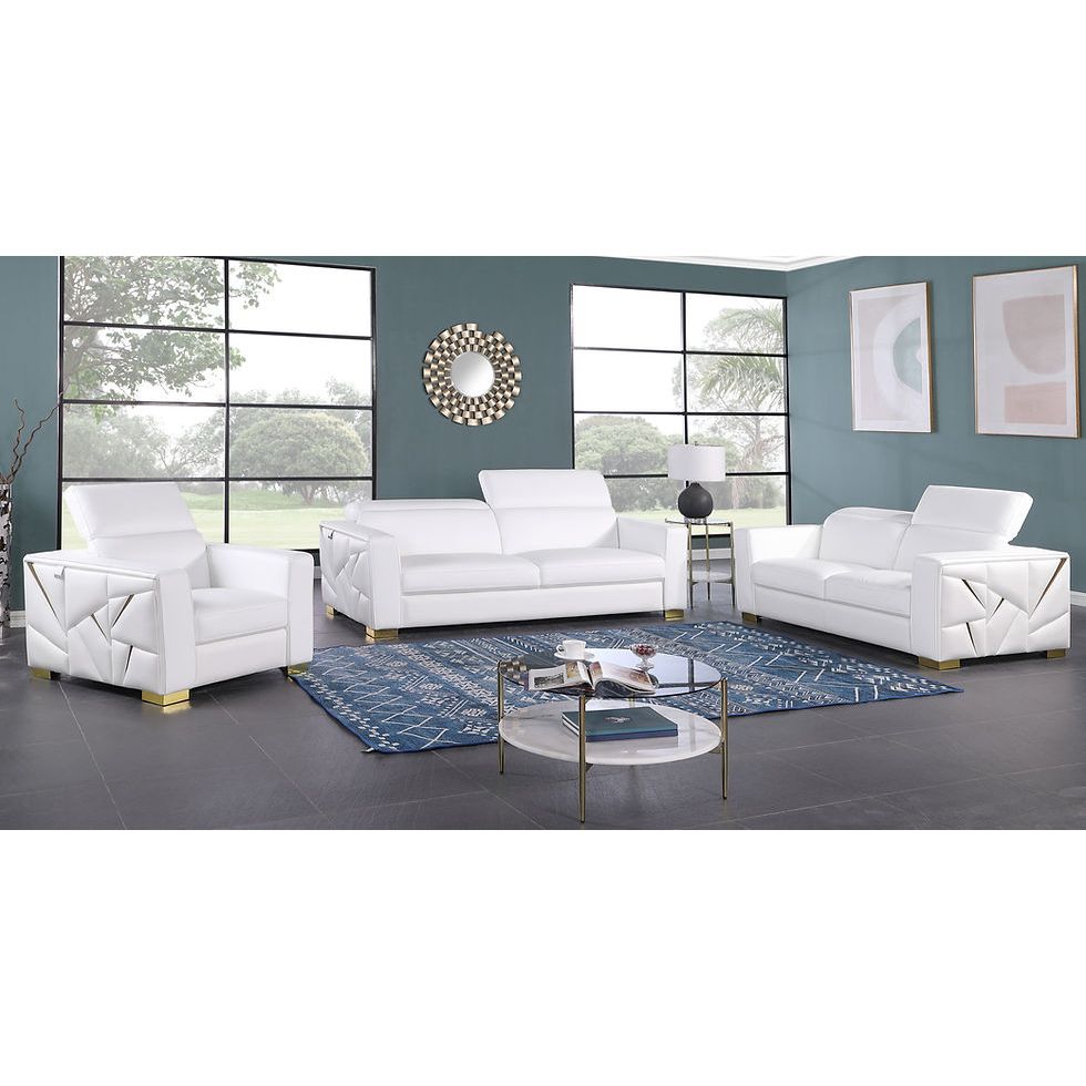 Astra White Italian Leather Living Room Set