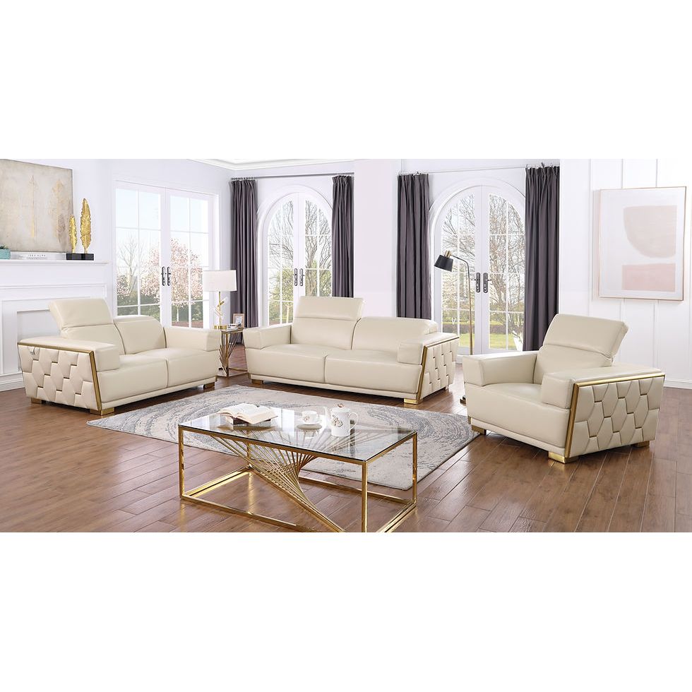 Hexor Beige Italian Leather Living Room Set