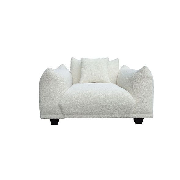 Homey White Teddy Fabric Sofa & Oversize Chair