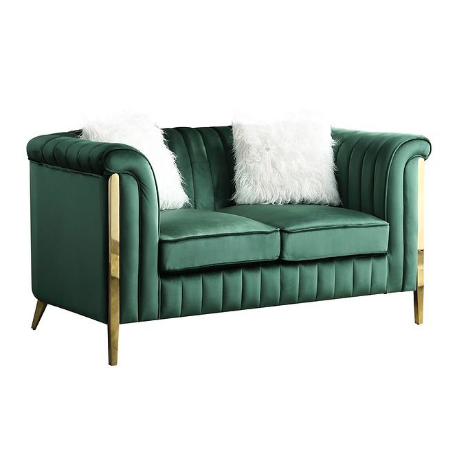 Fara Green Velvet Sofa & Loveseat Set — Gold Legs