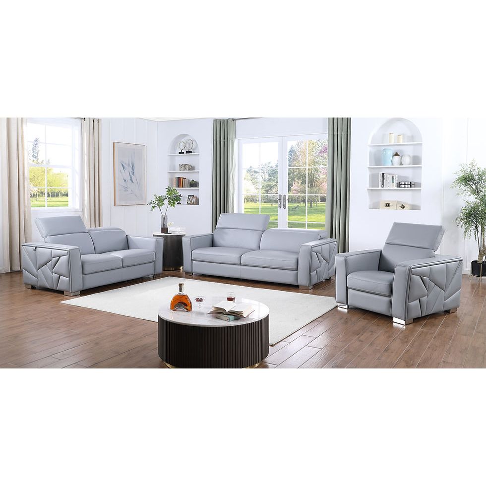 Astra Light Blue Italian Leather Living Room Set