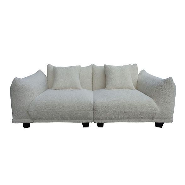 Homey White Teddy Fabric Sofa & Oversize Chair
