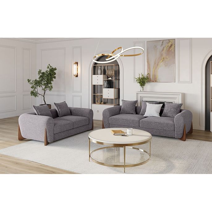 Stylus Pewter Fabric Sofa & Loveseat Set