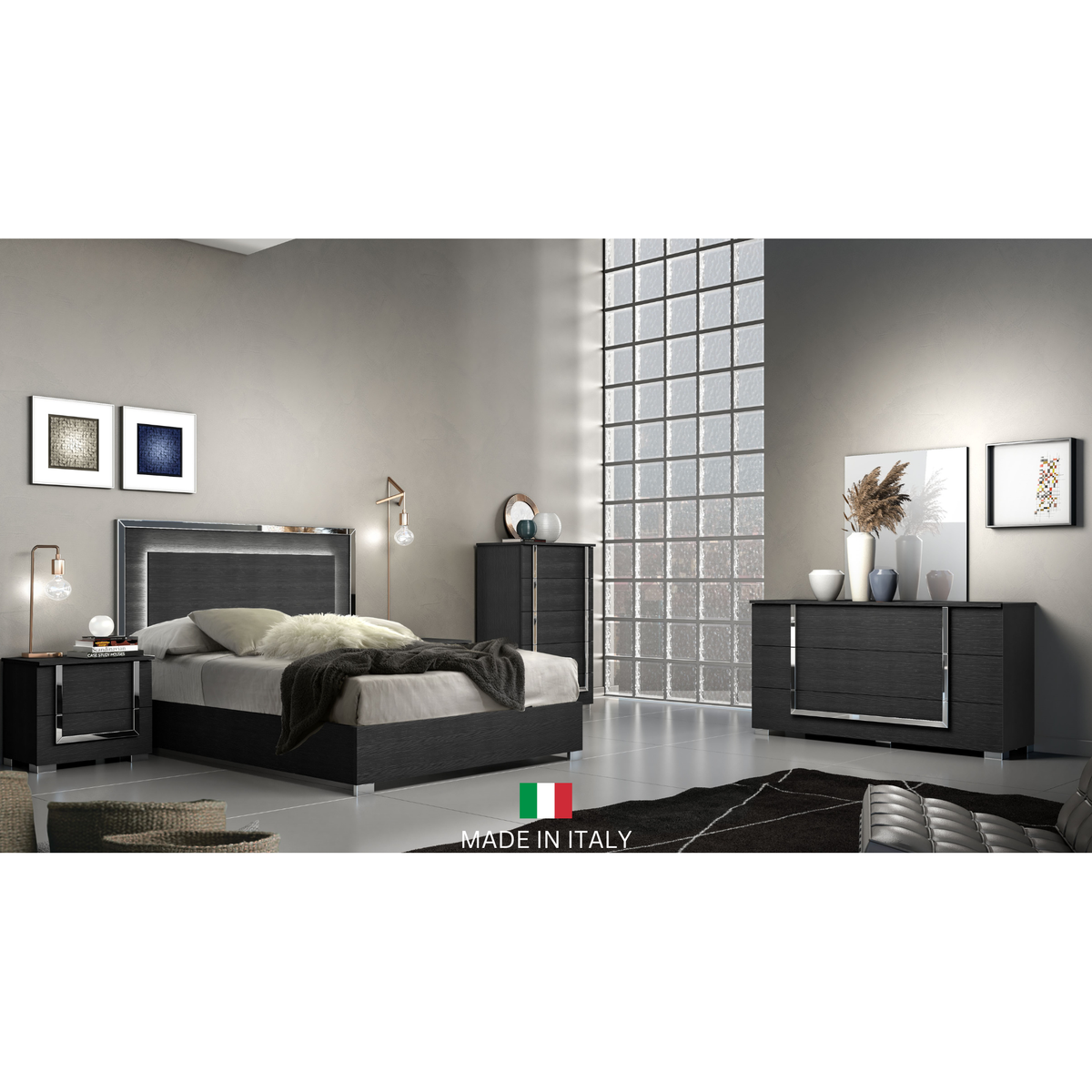 Antonella Black Italian Bedroom Collection — LED Lighting