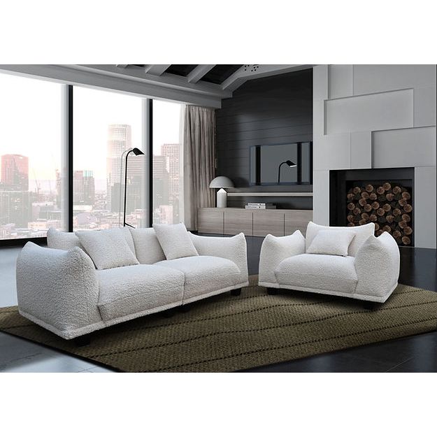 Homey White Teddy Fabric Sofa & Oversize Chair
