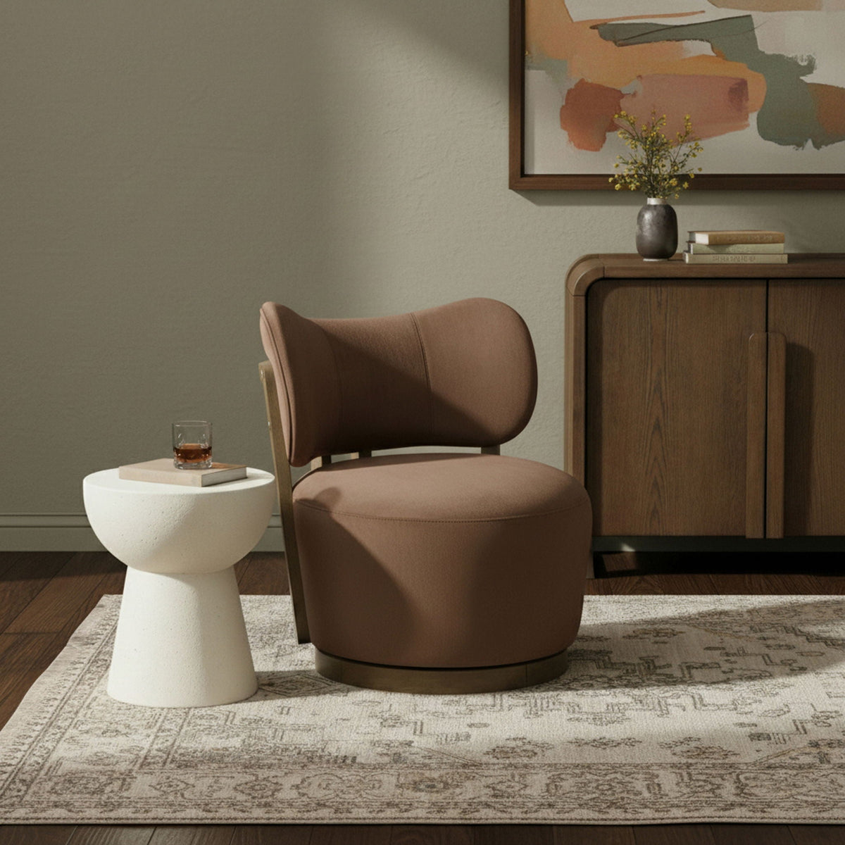 Elara - Velvet Upholstered Swivel Accent Chair with Brown Base