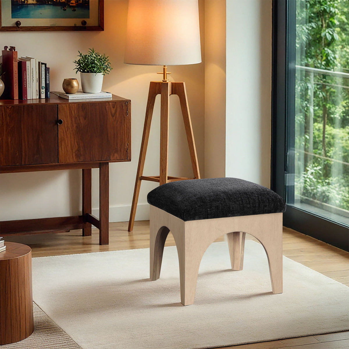 Lawson - Chenille Fabric Ottoman with Natural Base