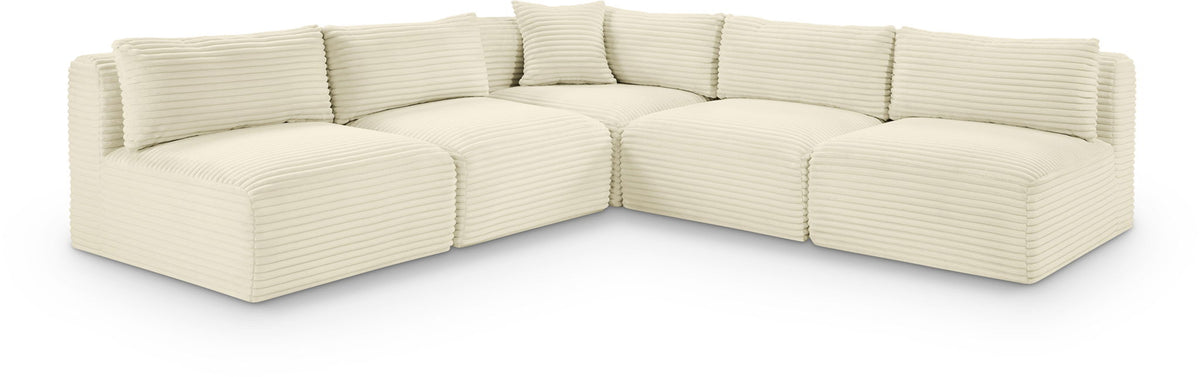Shaggy Modular Sectional — 5-Piece Corner Armless Sectional — Cream