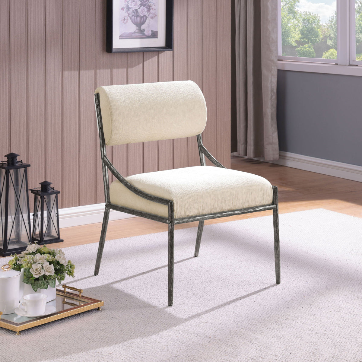 Bastille Chenille Dining Side Chair Set of 2 with Silver Frame