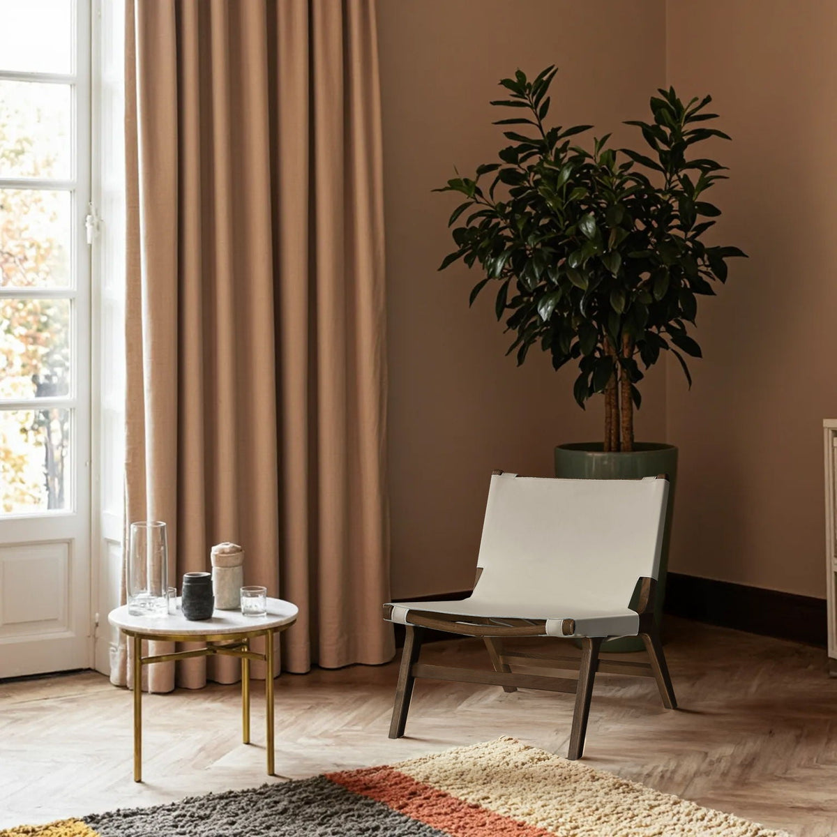 Rawlins Vegan Leather Accent Chair with Walnut Frame