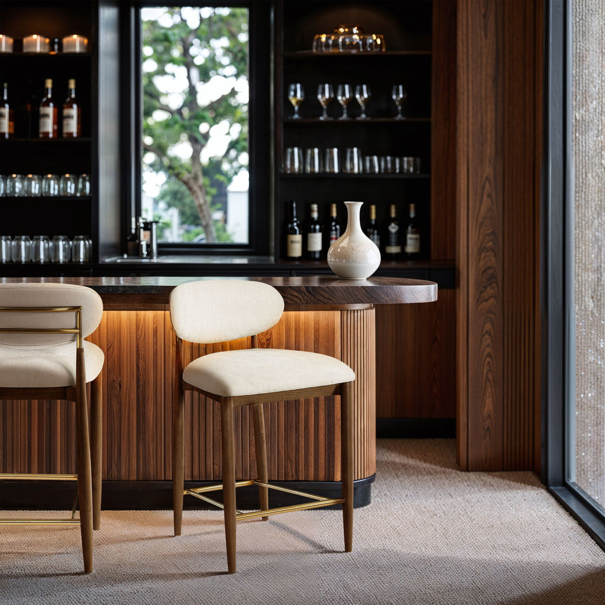 Riccio Fabric Counter Stool with Walnut Frame