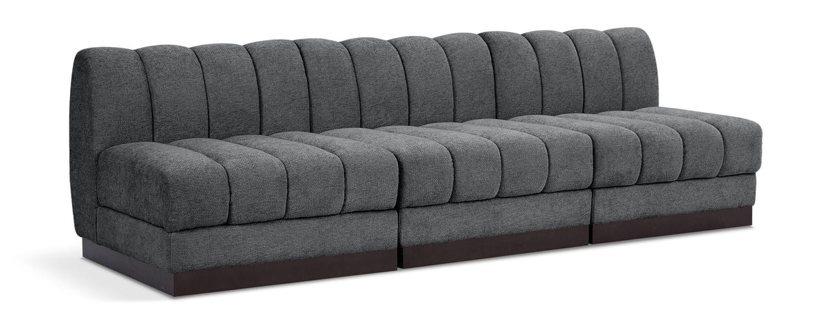 Quinn Chenille Modular Sectional — 3-Piece Armless Sofa — Grey