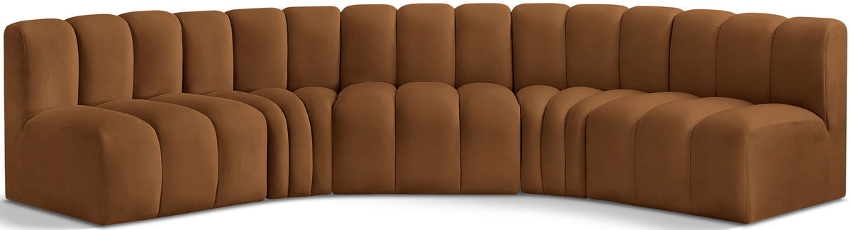 Arc Velvet Modular Sectional — 5-Piece U-Shaped Sectional — Saddle